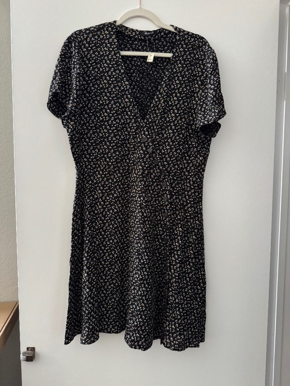 Madewell Button-Wrap Dress Playground Posies Black Floral 14 NWT